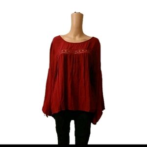 True Destinity  Burgundy Women's Top Boho Blouse Sz 1X BELL Sleeveles